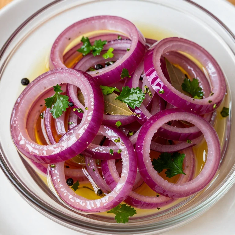 Vibrant pickled red onions with fresh herbs and olive oil, Mediterranean style salad