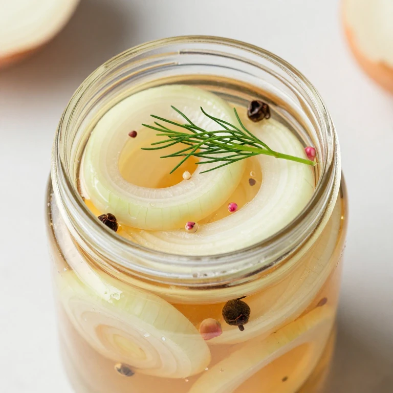 pickled Walla Walla onions with pink peppercorns and tarragon