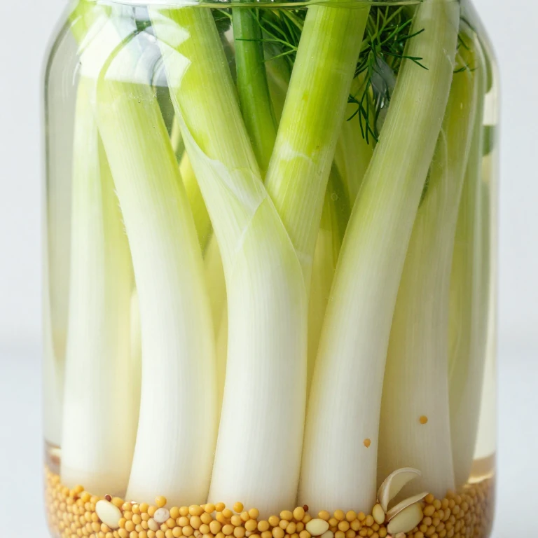 pickled spring onions with mustard seeds and dill in brine