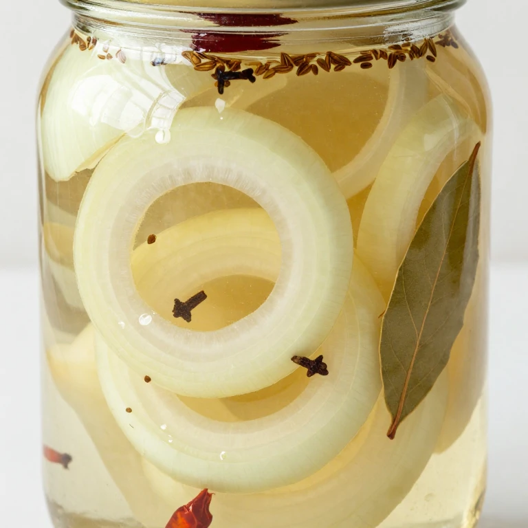 pickled Texas 1015 onion rings with coriander and chili
