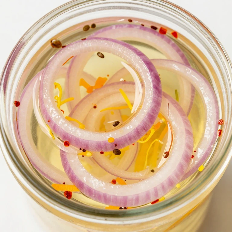 Citrus zest bright pickled onions with lemon and orange zest pieces visible