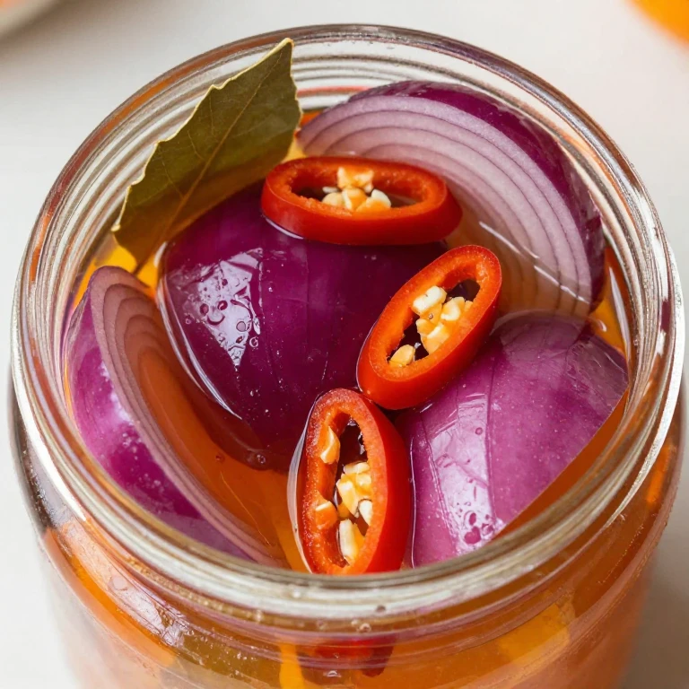 Orange and habanero pickled red onions with citrus brine