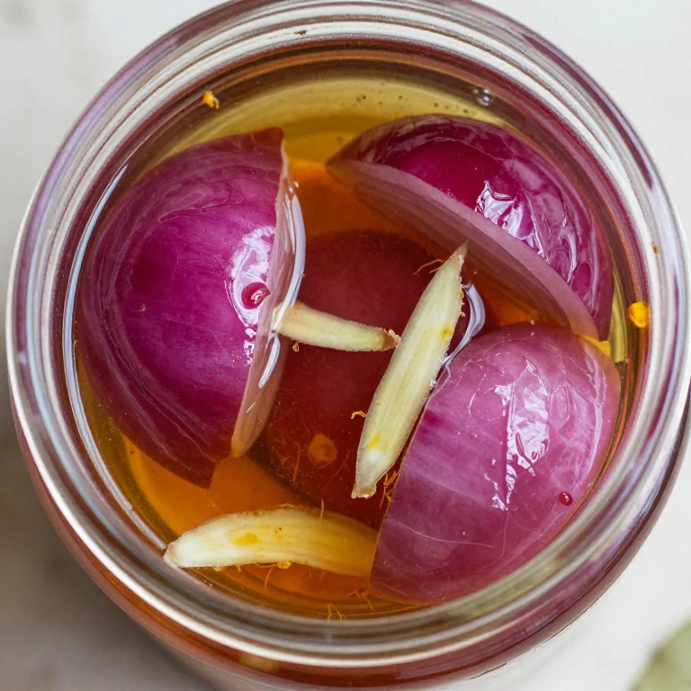 Ginger and turmeric pickled red onions with spiced brine