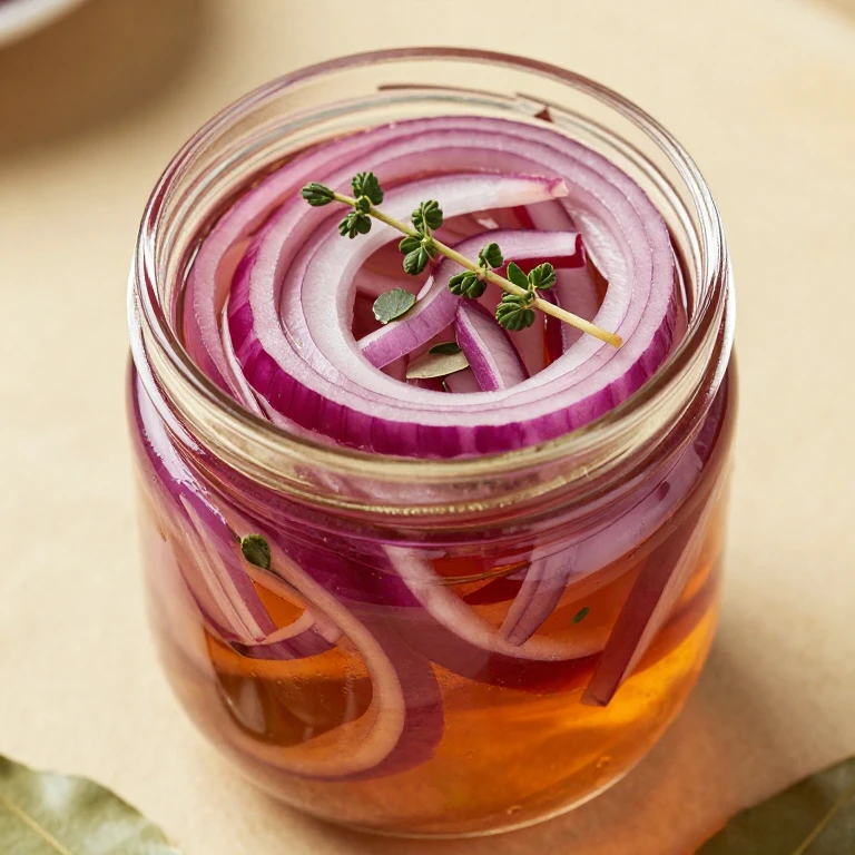 Sherry and tarragon pickled red onions with fresh herbs