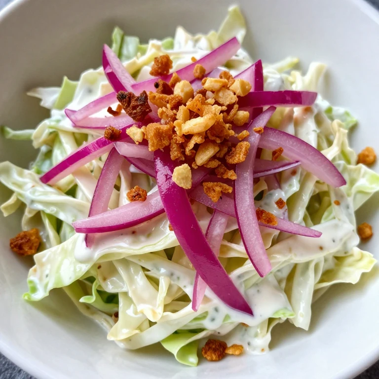 creamy dill slaw with crispy shallots and pickled red onions