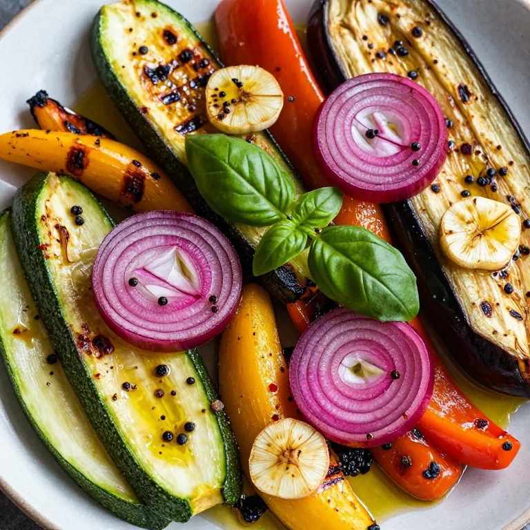 charred vegetables with pickled onions, garlic, and fresh basil