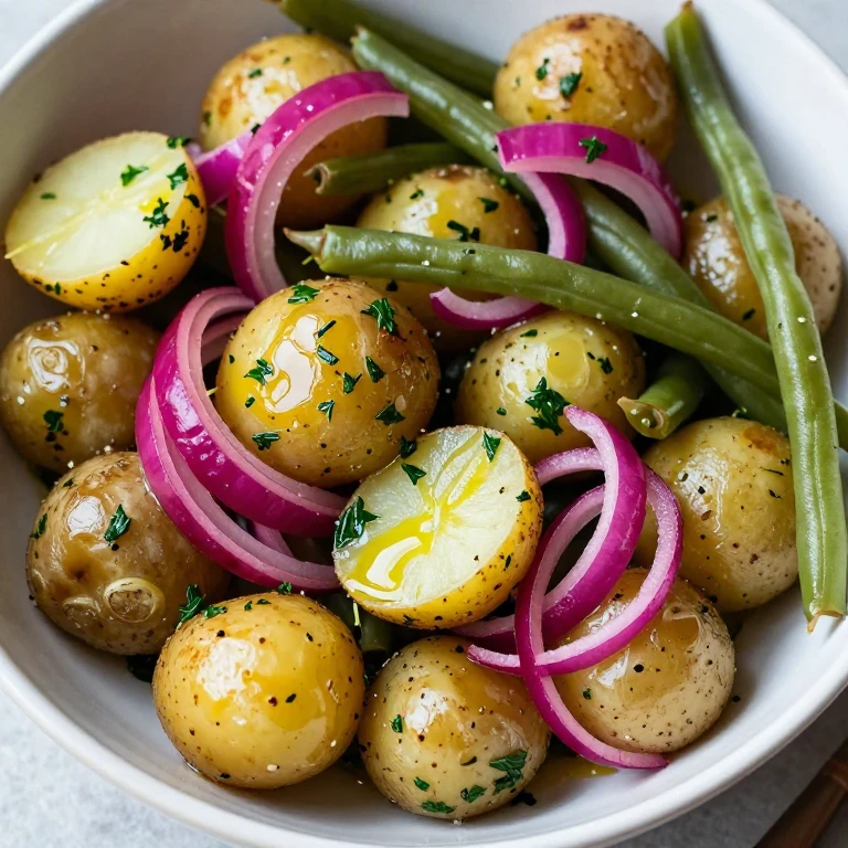 potato and green bean salad with pickled onions and tarragon