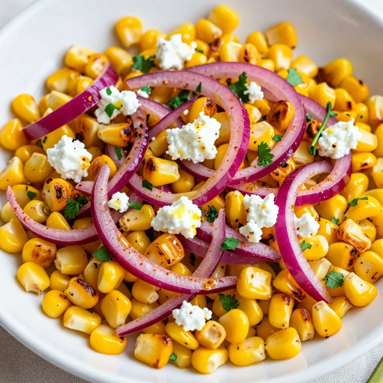 charred corn salad with pickled onions, cotija cheese, cilantro