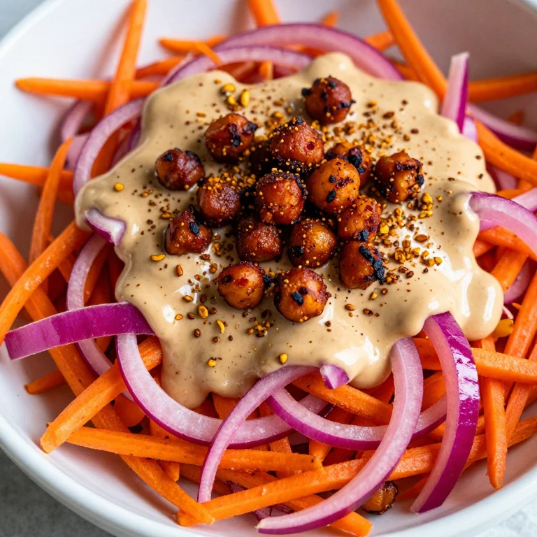 spiced carrot slaw with pickled onions and roasted chickpeas