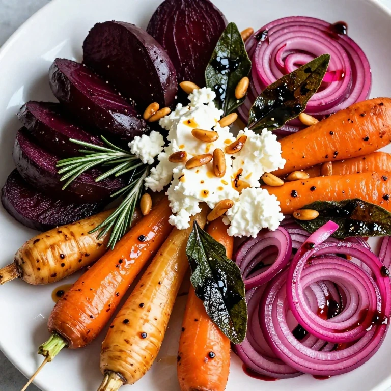 roasted vegetables with pickled onions, goat cheese, and pine nuts