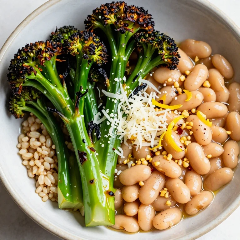 Charred broccolini and white bean bowl with farro and Parmesan