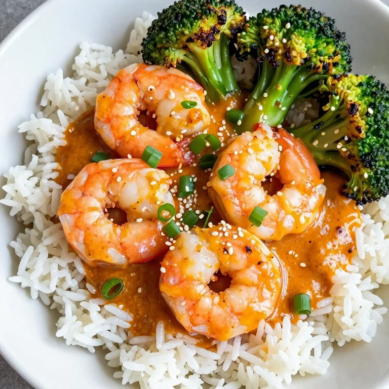 Sambal-lime shrimp with charred broccoli over jasmine rice, topped with green onions and sesame