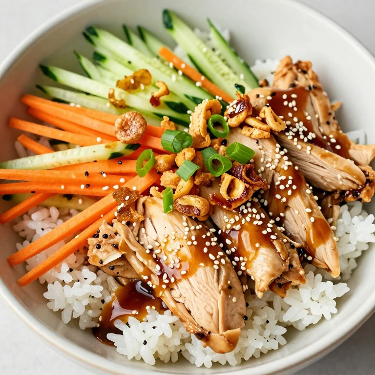 Sesame-soy chicken bowl with crispy shallots and sesame seeds
