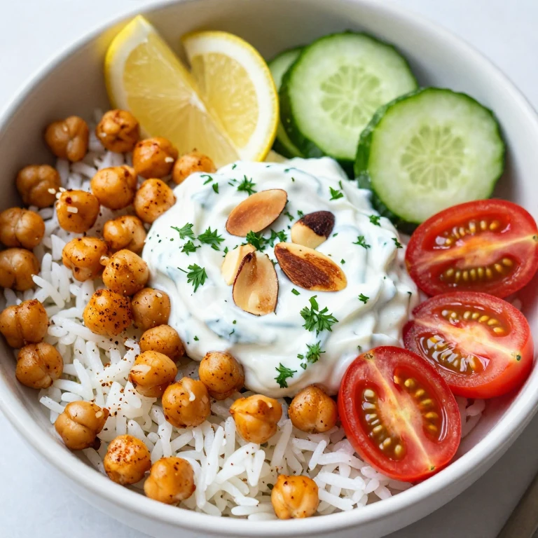 Crispy chickpea bowl with herby yogurt and toasted almonds