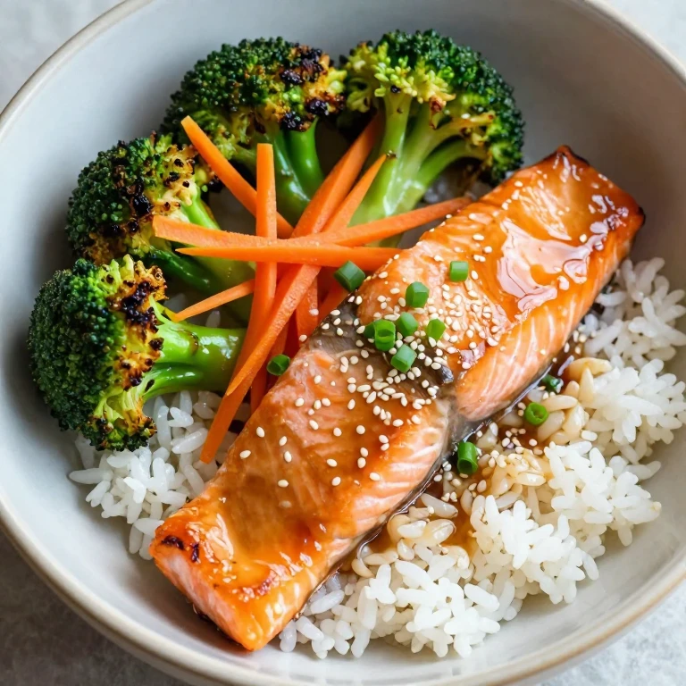 Miso-butter salmon bowl with crispy roasted broccoli and sesame