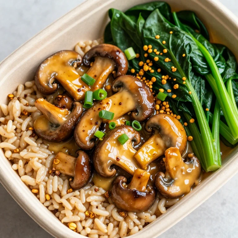 Miso-butter mushrooms with toasted seeds and greens over brown rice