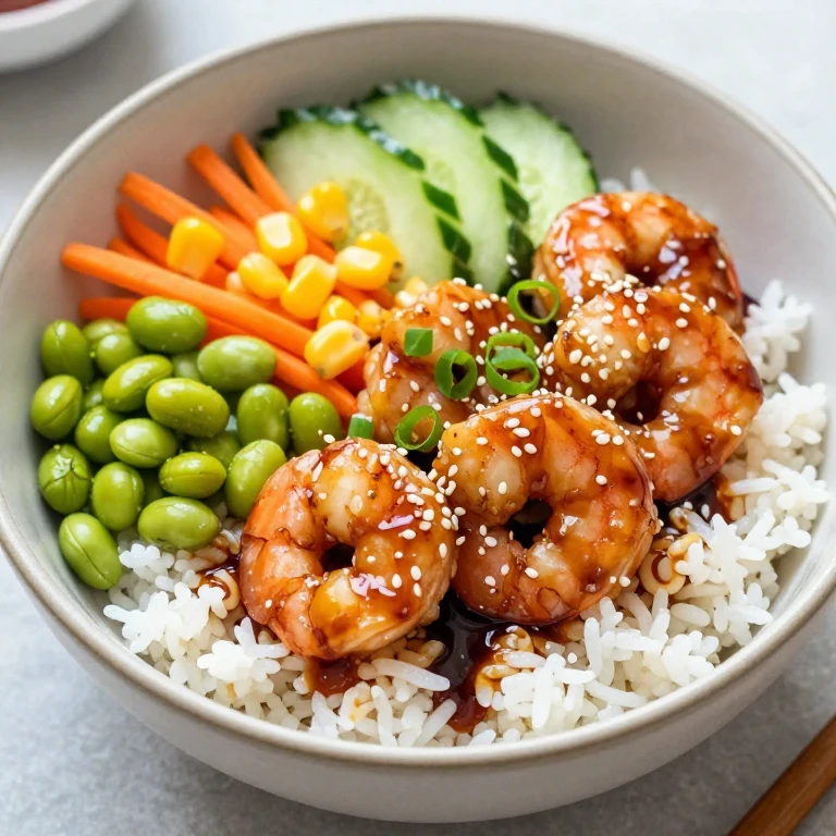 Teriyaki-sesame baked shrimp rice bowl with edamame and corn