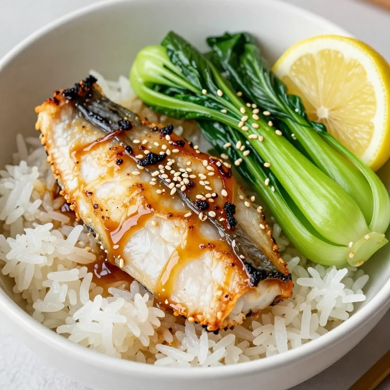 grilled fish green onion bowl, charred scallions, bok choy, soy-butter glaze