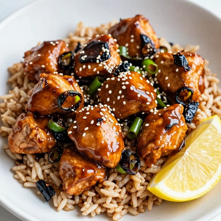 Miso-butter chicken with charred scallions, brown rice, and sesame seeds