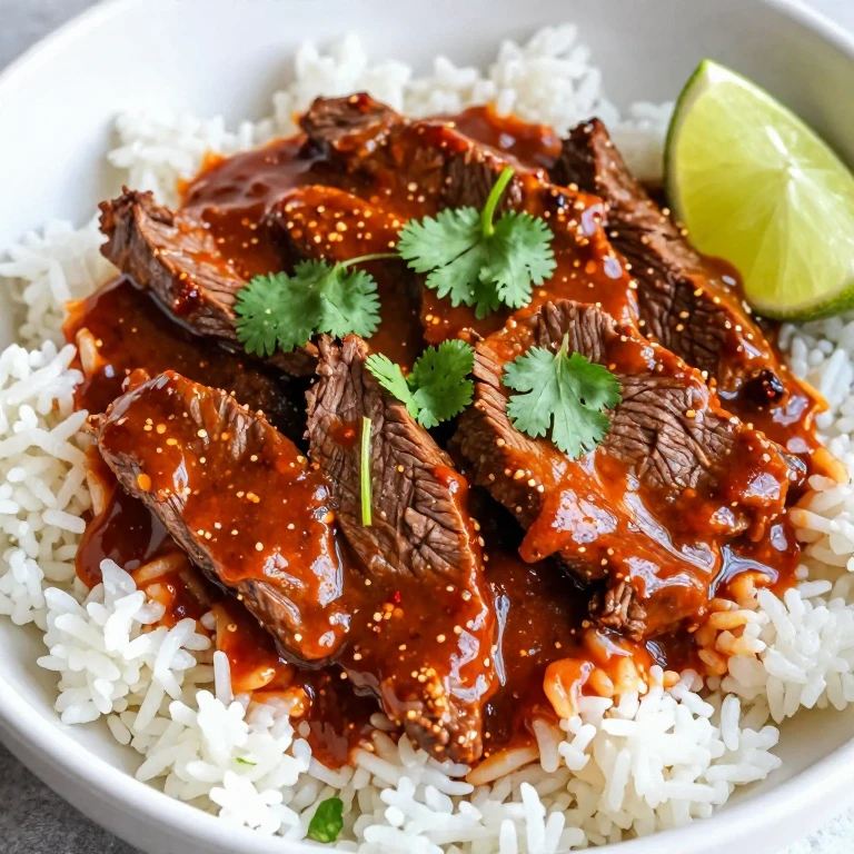 Spicy sriracha-teriyaki beef skillet with cilantro and lime