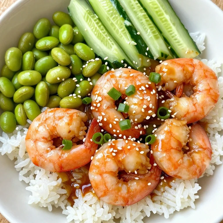 Miso-honey garlic shrimp with edamame and cucumber over jasmine rice