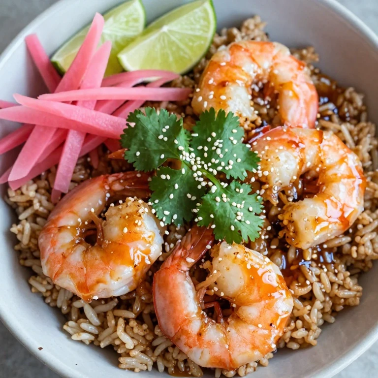 Miso-honey shrimp with pickled ginger, radish, and cilantro