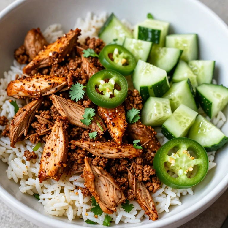 Spiced ground turkey with cucumber, jalapeño, and cilantro rice