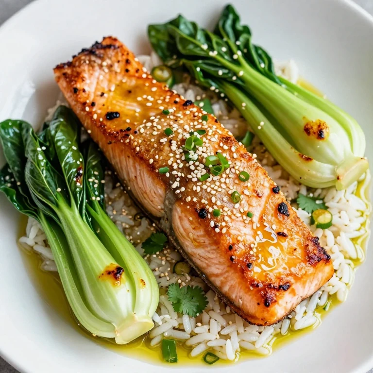 Sesame-ginger salmon with charred bok choy and scallion oil