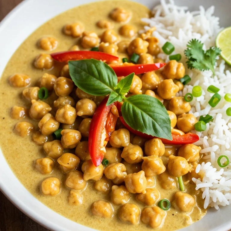 Thai coconut curry chickpeas with red pepper and fresh basil