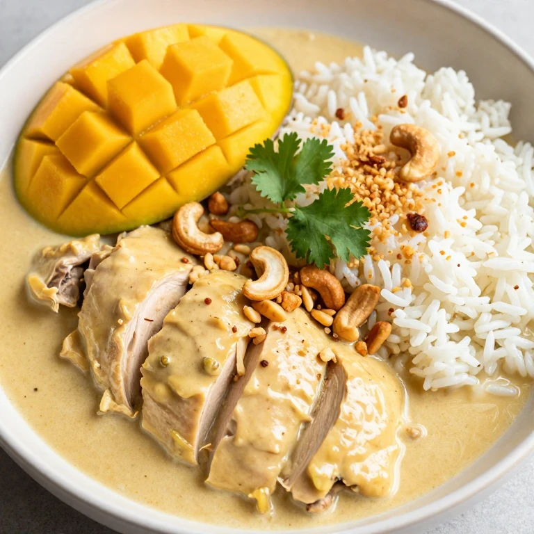 Coconut-ginger mango chicken with cashews and cilantro in creamy sauce
