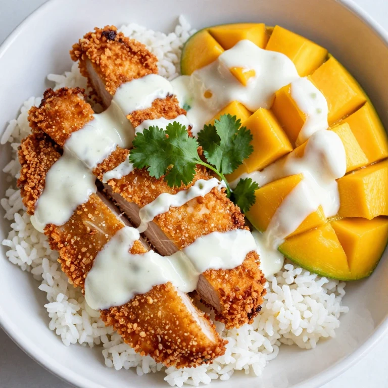 Crispy panko mango chicken with lime crema and cilantro