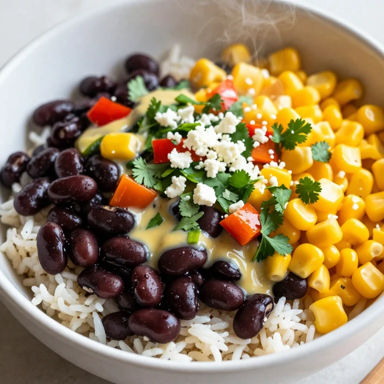 Black bean and corn cilantro lime rice bowl with fresh herbs