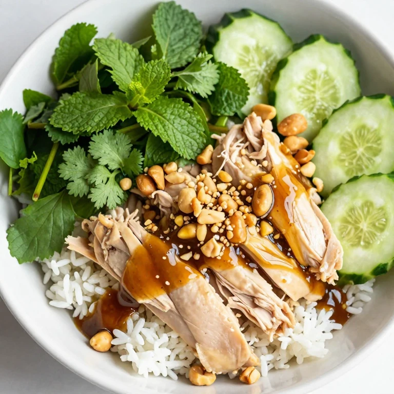 Vietnamese herb chicken bowl with fresh cilantro, mint, basil