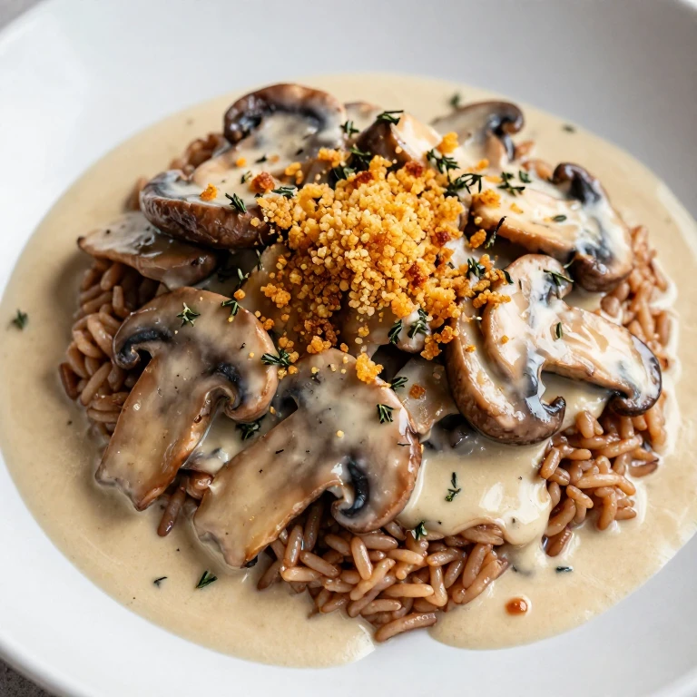 creamy mushroom and thyme with crispy breadcrumbs, brown rice, panko crumbs, thyme