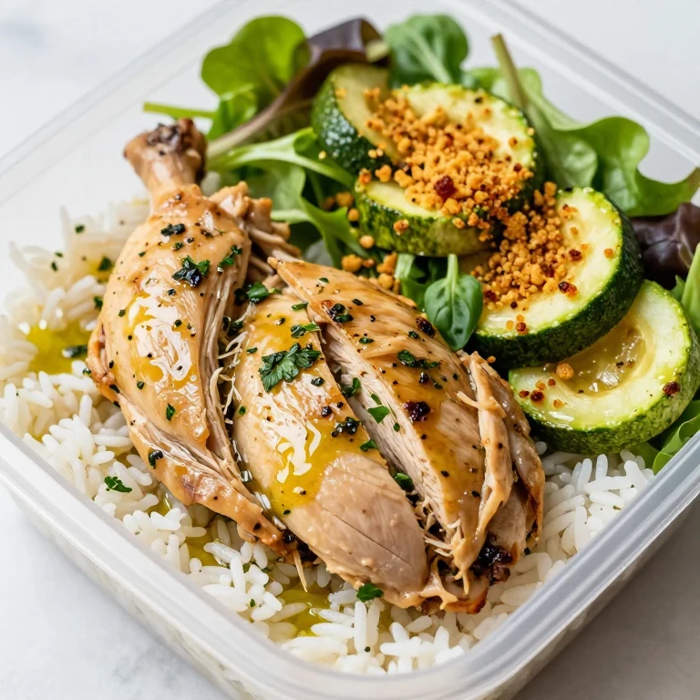 Herb-oil chicken with mixed greens and roasted zucchini over white rice
