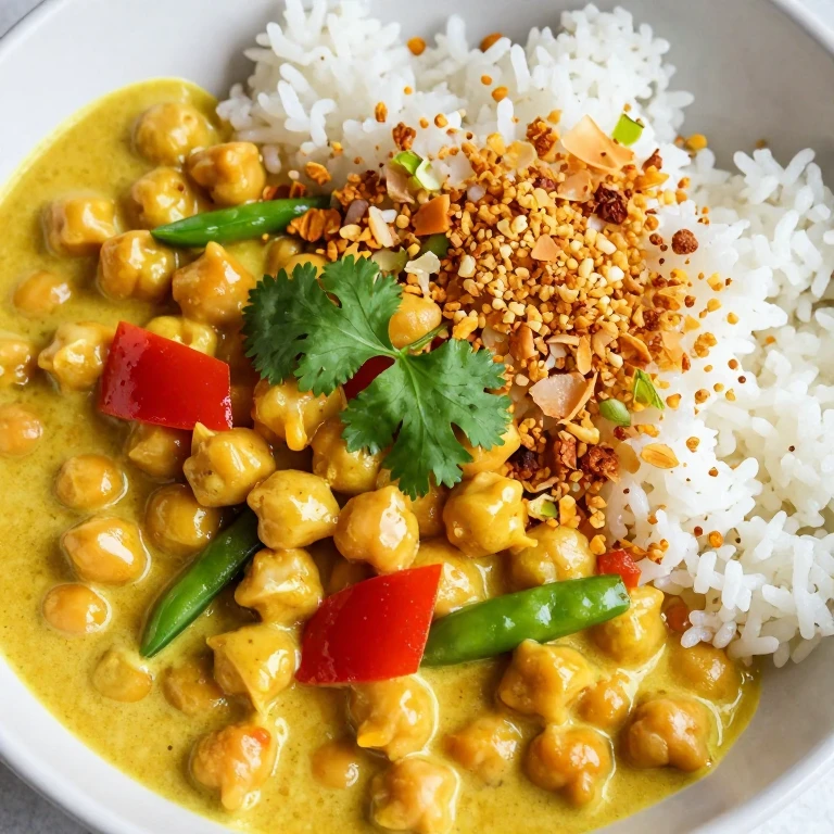 Thai curry chickpea bowl with toasted coconut crunch and cilantro