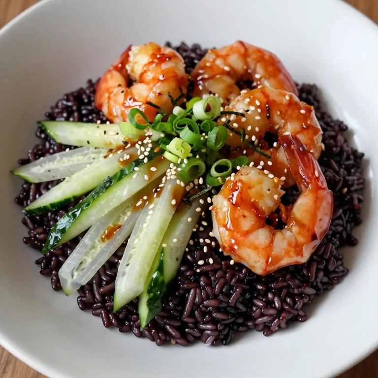 Yuzu-soy shrimp with forbidden rice and pickled vegetables