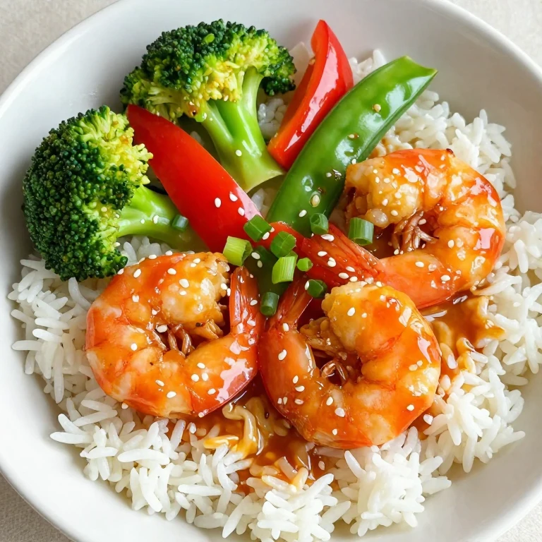 Orange-soy shrimp with jasmine rice and stir-fried vegetables