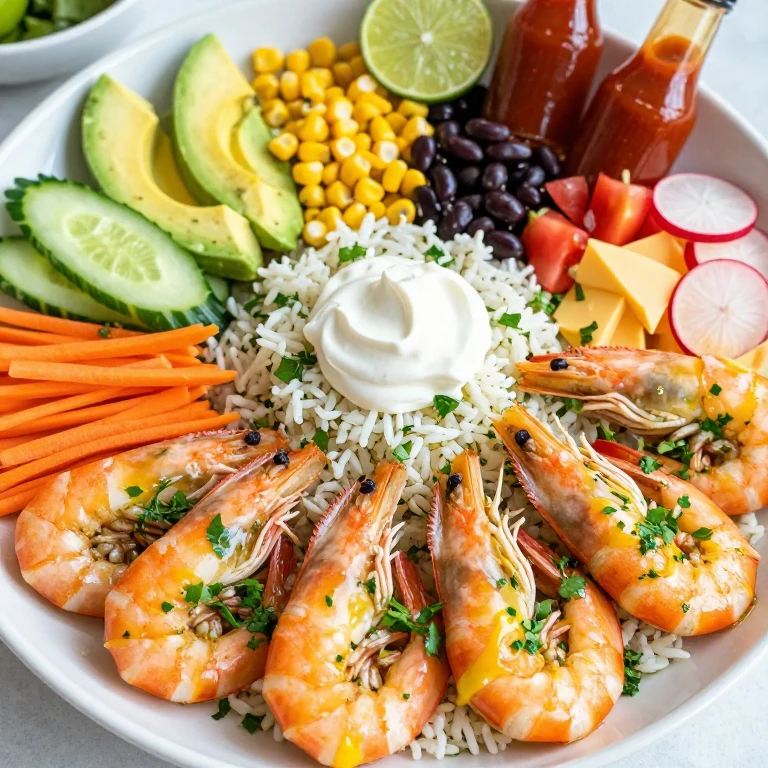Lemon-garlic shrimp with cilantro-lime rice and assorted toppings