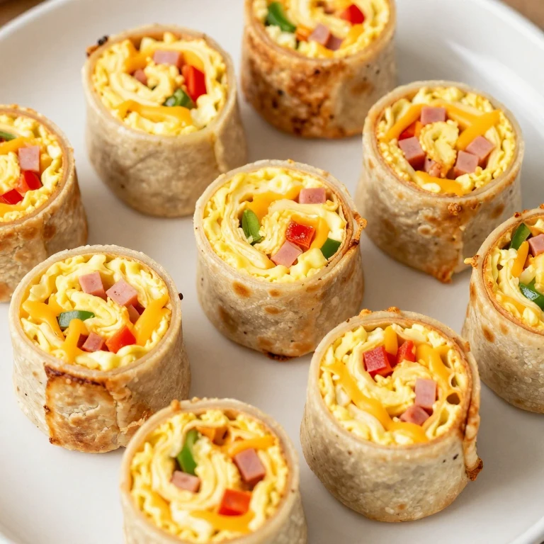 Spiral breakfast burrito pinwheels with eggs and cheese