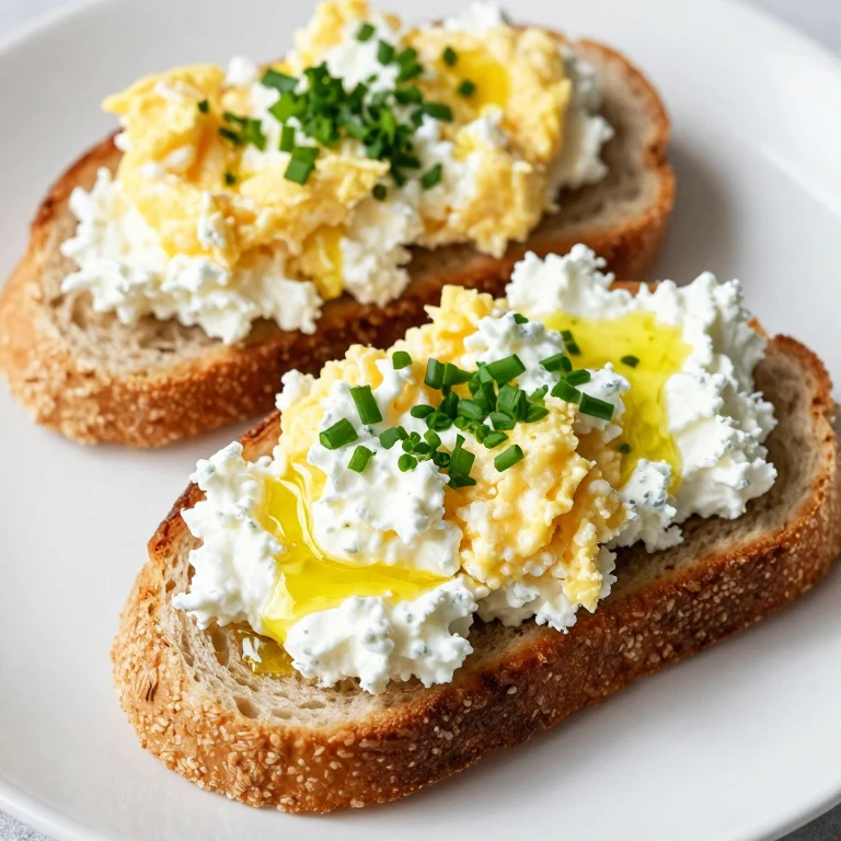 Toasted bread topped with cottage cheese egg mixture