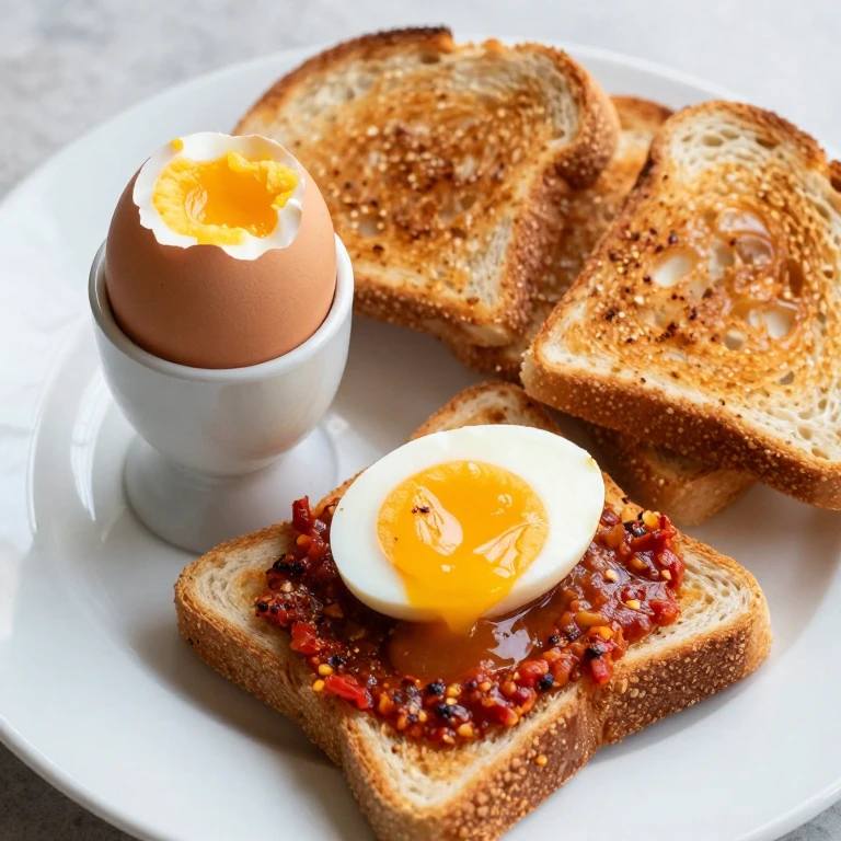Soft-boiled egg with chili butter toast soldiers