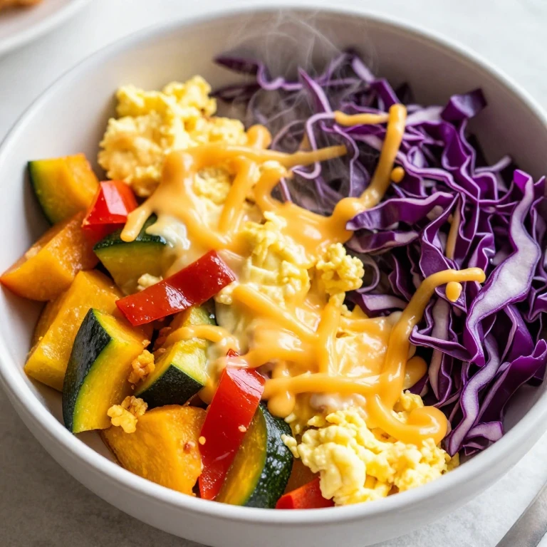 Colorful vegetable scrambled eggs in white bowl