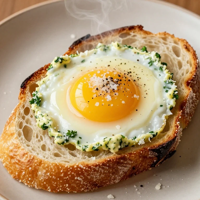 Herb butter egg-in-a-hole on golden sourdough with runny yolk