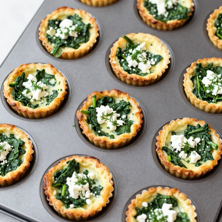 Golden mini frittatas with spinach, feta cheese, and fresh herbs