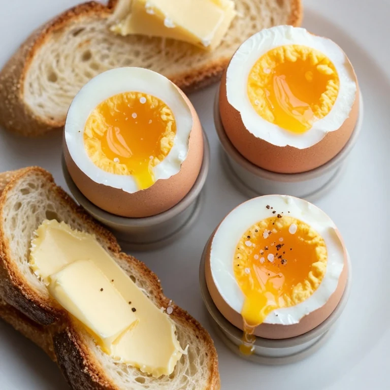 Soft-boiled eggs in cups with buttered toast strips for dunking