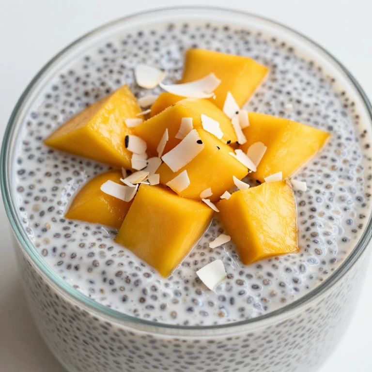 chia pudding with fresh mango and toasted coconut flakes