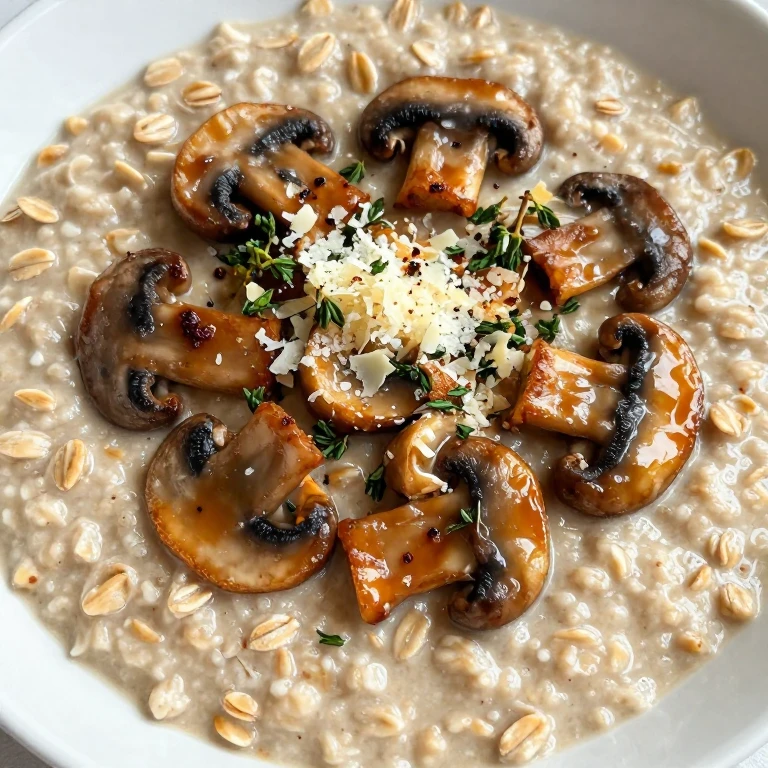 savory oatmeal with caramelized mushrooms, Parmesan, and thyme