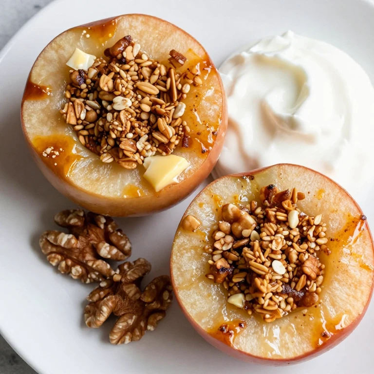 baked apples with granola topping and Greek yogurt dollop