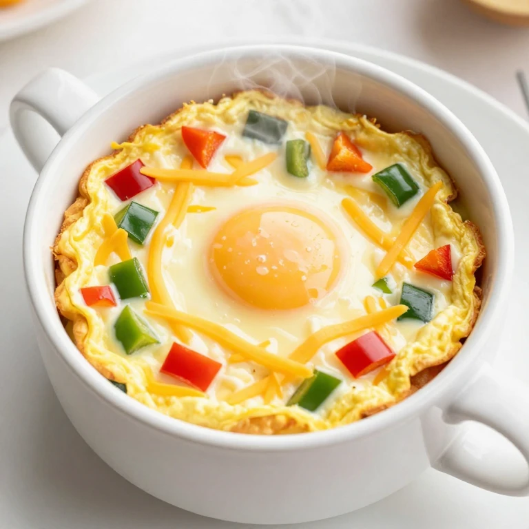 Fluffy mug omelette with bell peppers and melted cheddar cheese